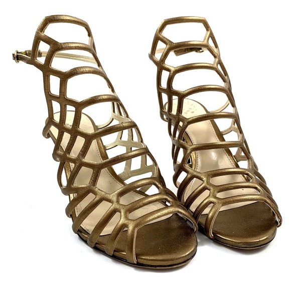 VINCE CAMUTO gold leather caged high heel shoes - Picture 4 of 16